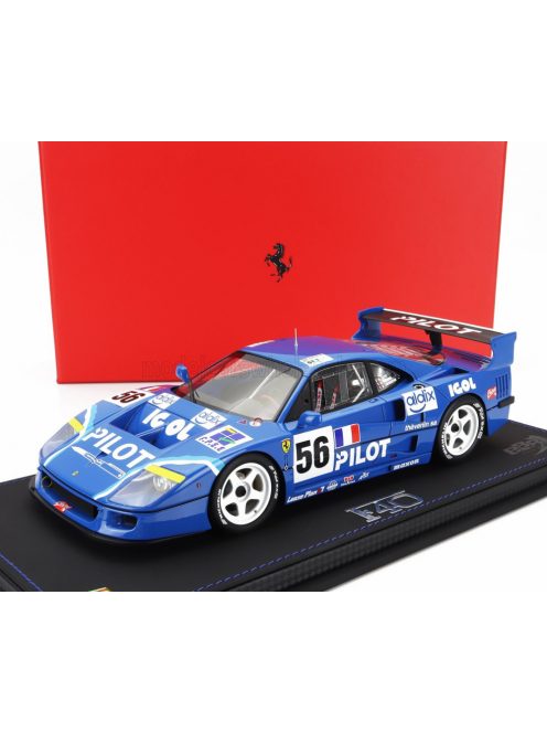 Bbr-Models - FERRARI F40 LM 3.5L TURBO V8 TEAM PILOT PEN RACING N 56 24h LE MANS 1996 MICHEL FERTE - OLIVIER THEVENIN - NICOLAS LEBOISSETIER - CON VETRINA - WITH SHOWCASE BLUE