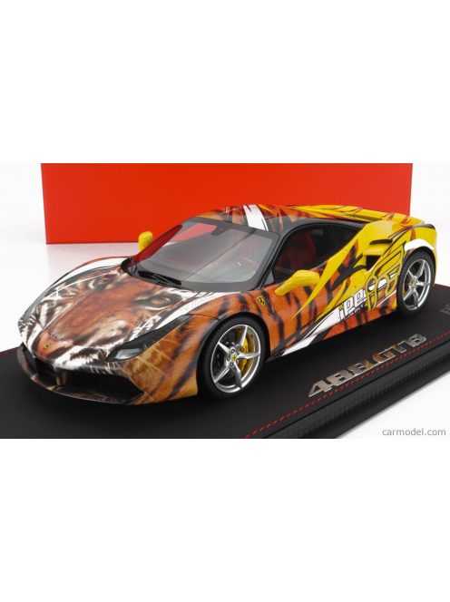 Bbr-Models - Ferrari 458 Gtb Ipe Tiger 2021 - Con Vetrina - With Showcase Yellow Orange Black