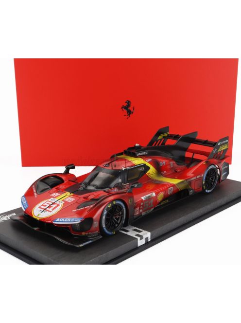 Bbr-Models - FERRARI 499P 3.0L TURBO V6 TEAM FERRARI AF CORSE N 51 WINNER 24h LE MANS (DIRTY VERSION - END OF RACE) 2023 ALESSANDRO PIER GUIDI - JAMES CALADO - ANTONIO GIOVINAZZI - CON VETRINA - WITH SHOWCASE RED YELLOW BLACK