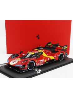   Bbr-Models - FERRARI 499P 3.0L TURBO V6 TEAM FERRARI AF CORSE N 50 5th 24h LE MANS (POLE POSITION) 2023 ANTONIO FUOCO - MIGUEL MOLINA - NICKLAS NIELSEN - CON VETRINA - WITH SHOWCASE RED YELLOW BLACK