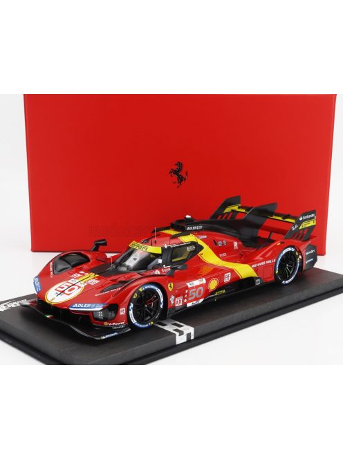 Bbr-Models - FERRARI 499P 3.0L TURBO V6 TEAM FERRARI AF CORSE N 50 5th 24h LE MANS (POLE POSITION) 2023 ANTONIO FUOCO - MIGUEL MOLINA - NICKLAS NIELSEN - CON VETRINA - WITH SHOWCASE RED YELLOW BLACK