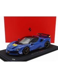   Bbr-Models - FERRARI SF90 XX STRADALE 2024 - CON VETRINA - WITH SHOWCASE AZZURRO DINO - LIGHT BLUE BLACK YELLOW