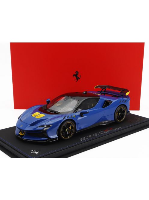 Bbr-Models - FERRARI SF90 XX STRADALE 2024 - CON VETRINA - WITH SHOWCASE AZZURRO DINO - LIGHT BLUE BLACK YELLOW