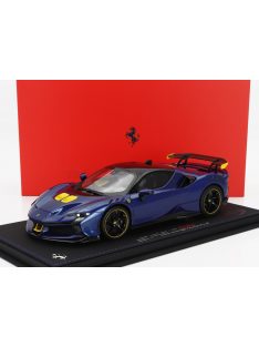   Bbr-Models - FERRARI SF90 XX STRADALE 2024 - CON VETRINA - WITH SHOWCASE BLU TOUR DE FRANCE - BLUE MET YELLOW BLACK