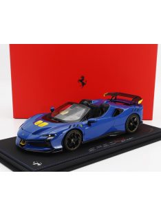   Bbr-Models - FERRARI SF90 XX STRADALE SPIDER 2024 - CON VETRINA - WITH SHOWCASE AZZURRO DINO - BLUE YELLOW