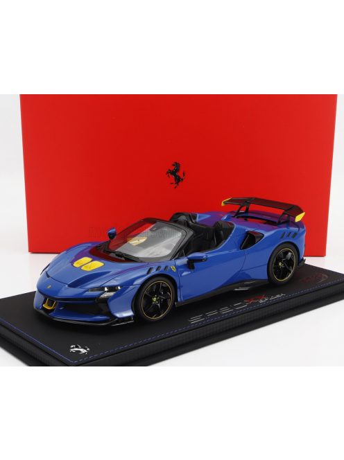 Bbr-Models - FERRARI SF90 XX STRADALE SPIDER 2024 - CON VETRINA - WITH SHOWCASE AZZURRO DINO - BLUE YELLOW