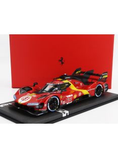   Bbr-Models - FERRARI 499P 3.0L TURBO V6 TEAM FERRARI AF CORSE N 51 WINNER 24h LE MANS 2023 ALESSANDRO PIER GUIDI - JAMES CALADO - ANTONIO GIOVINAZZI - CON VETRINA - WITH SHOWCASE RED YELLOW BLACK