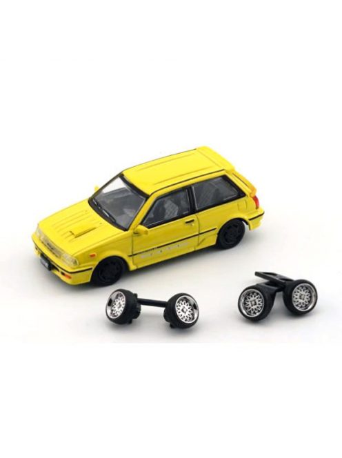 Bm-Creations - 1:64 Toyota 1988 Starlet Turbo S Ep71, Yellow With Extra Wheels