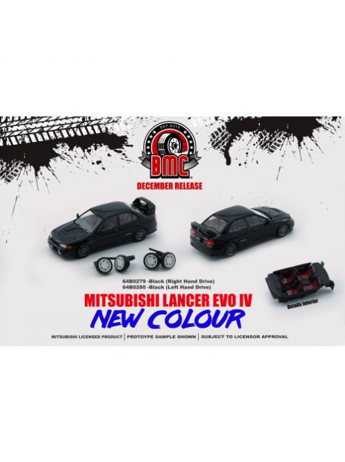 Bm-Creations - 1:64 Mitsubishi Lancer Evo Iv, Black Left Hand Drive With Extra Set Of Rim And Tire