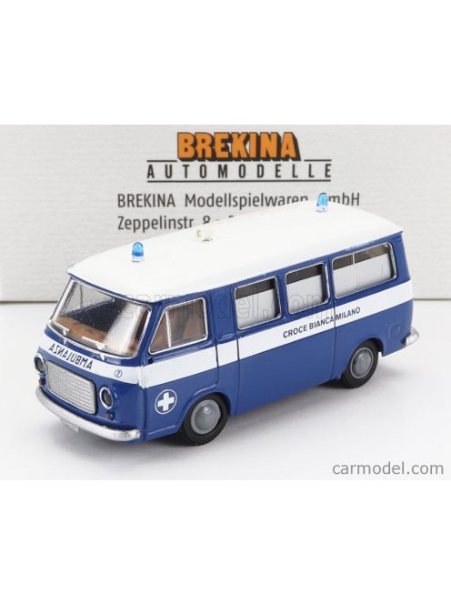 Brekina Plast - Fiat 238 Minibus Ambulanza Croce Bianca Milano 1966 Blue White