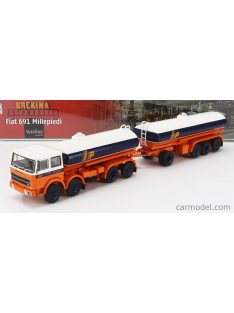   Brekina Plast - Fiat 691 Tanker Truck Ip Millepiedi 4-Assi 1961 White Blue Yellow