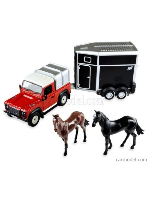 Britains - Land Rover Land Defender 90 Pick-Up Closed 1984 With Horse Trailer - Trasporto Cavalli Red Silver Black