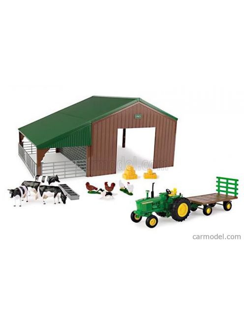 Britains - John Deere 4020 Tractor 1968 With Animals And Farm Building - Diorama Stalla Con Animali Green