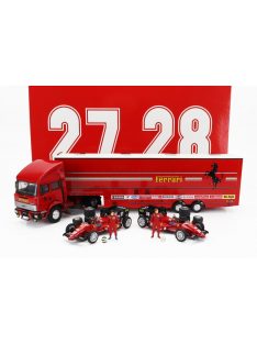   Brumm - IVECO FIAT FIAT IVECO 190 TRUCK CAR TRANSPORTER MONACO GP 1984 WITH 2X F1 FERRARI 126CK TURBO N 27 MICHELE ALBORETO - N 28 RENE ARNOUX + FIGURES AND ACCESSORIES RED