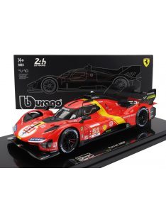   Burago - FERRARI 499P 3.0L TURBO V6 TEAM FERRARI AF CORSE N 51 WINNER 24h LE MANS 2023 ALESSANDRO PIER GUIDI - JAMES CALADO - ANTONIO GIOVINAZZI - WITH SHOWCASE - EXCLUSIVE CARMODEL RED YELLOW BLACK