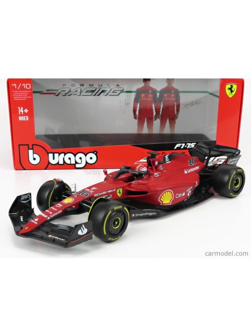 Burago - Ferrari F1-75 Scuderia Ferrari N 16 Season 2022 Charles Leclerc - Yellow Wheels - Exclusive Carmodel Red