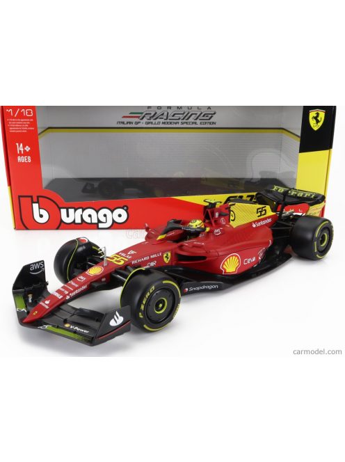 Burago - Ferrari F1-75 Scuderia Ferrari N 55 4Th Monza Gp Italy 2022 Carlos Sainz - Yellow Wheels - Full Exclusive Carmodel Red Yellow