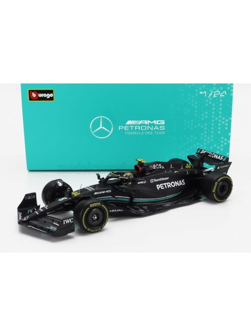 Burago - MERCEDES GP F1 W14 TEAM MERCEDES-AMG PETRONAS FORMULA ONE N 44 SEASON 2023 LEWIS HAMILTON - WITH PILOT AND SHOWCASE MATT BLACK