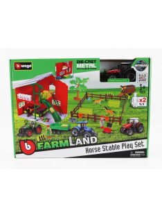   Burago - MASSEY FERGUSON SET FARM HORSE STABLE PLAY 8740S TRACTOR 2016 RED