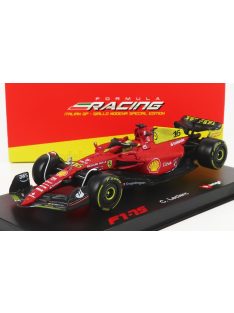   Burago - FERRARI F1-75 SCUDERIA FERRARI N 16 2nd MONZA GP ITALY (POLE POSITION) 2022 CHARLES LECLERC - WITH HELMET AND PLASTIC SHOWCASE - EXCLUSIVE CARMODEL RED YELLOW