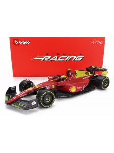   Burago - FERRARI F1-75 SCUDERIA FERRARI N 55 4th MONZA GP ITALY 2022 CARLOS SAINZ - WITH PILOT AND SHOWCASE - EXCLUSIVE CARMODEL RED YELLOW