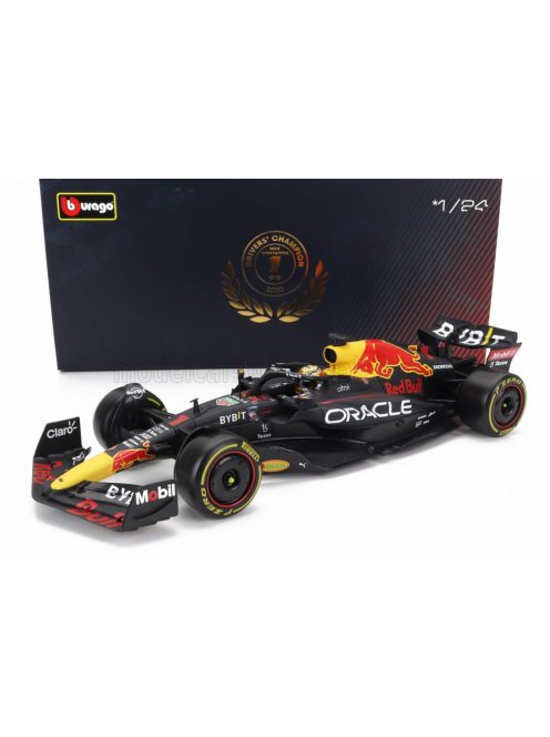 Burago - RED BULL F1  RB18 TEAM ORACLE RED BULL RACING N 1 WORLD CHAMPION SEASON 2022 MAX VERSTAPPEN - WITH PILOT AND SHOWCASE MATT BLUE YELLOW RED