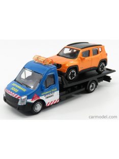   Burago - Mercedes Benz Sprinter Soccorso Stradale With Jeep Renegade - Carro Attrezzi - Wrecker Road Service Light Blue Orange