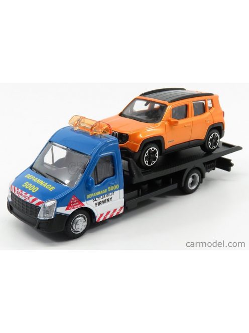 Burago - Mercedes Benz Sprinter Soccorso Stradale With Jeep Renegade - Carro Attrezzi - Wrecker Road Service Light Blue Orange