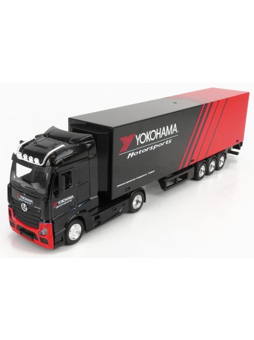 Burago - MERCEDES BENZ ACTROS 2 GIGASPACE TRUCK YOKOHAMA TIRES 2016 BLACK RED