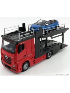   Burago - Mercedes Benz Actros 2 2545 Truck Car Transporter 2016 With Renault Captur Red