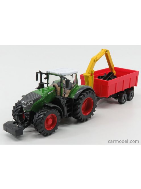 Burago - Fendt Vario 1000 Tractor With Crane And Trailer 2016 Green Grey Red