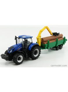   Burago - New Holland T7.315 Tractor + Tree Forwarder And Wood Blue Green Wood