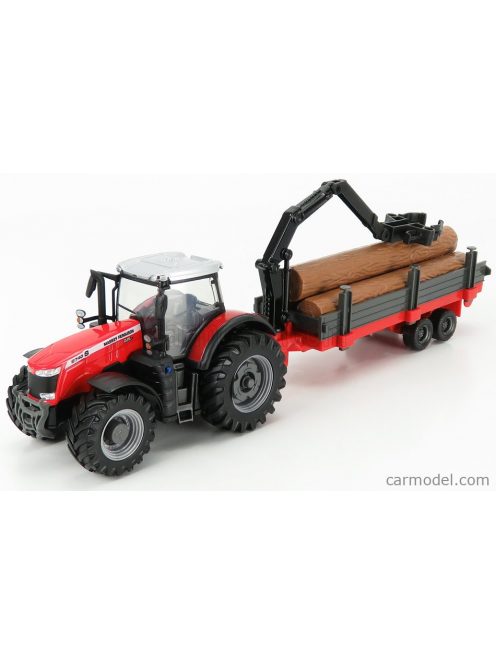 Burago - Massey Ferguson 8740S Tractor + Tree Forwarder And Wood Red Silver