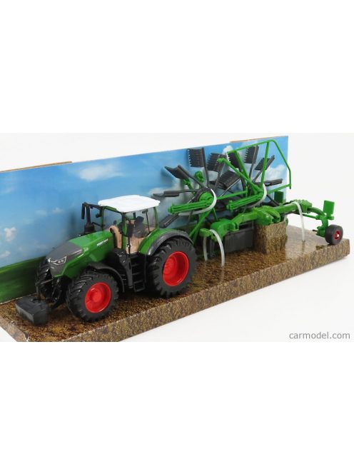 Burago - Fendt Vario 1050 Tractor With Whirl Rake Trailer 2016 Green Black