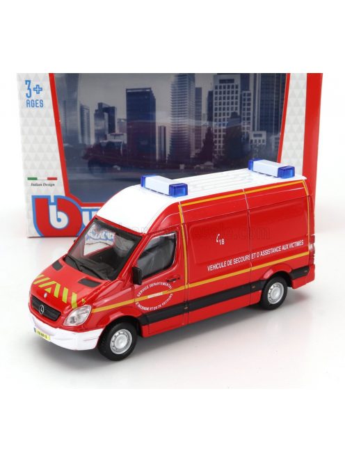 Burago - MERCEDES BENZ SPRINTER VAN VEHICULE DE SECOURS ET D'ASSISTANCE AUX VICTIMES AMBULANCE SAPEURS POMPIER 2019 RED WHITE