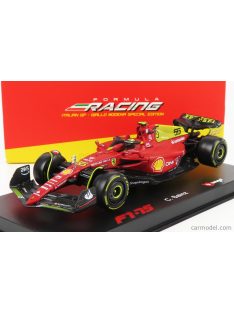   Burago - Ferrari F1-75 Scuderia Ferrari N 55 4Th Monza Gp Italy 2022 Carlos Sainz - With Helmet And Plastic Showcase - Exclusive Carmodel Red Yellow