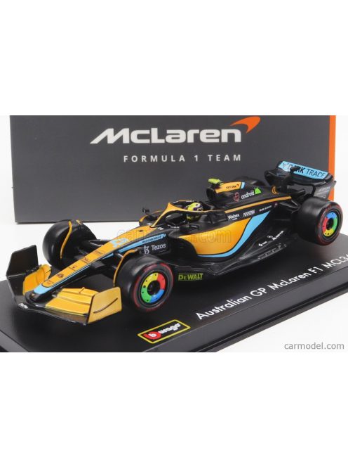 Burago - Mclaren F1 Mcl36 Mercedes Team Mclaren N 4 Australian Gp 2022 Lando Norris - With Helmet And Plastic Showcase Orange Light Blue