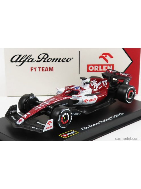 Burago - Alfa Romeo F1 C42 Team Orlen Racing N 77 Bahrain Gp 2022 Valtteri Bottas - With Helmet And Plastic Showcase - Exclusive Carmodel White Red Met