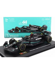   Burago - MERCEDES GP F1 W14 TEAM MERCEDES-AMG PETRONAS FORMULA ONE N 44 SEASON 2023 LEWIS HAMILTON - CON PILOTA E VETRINA - WITH PILOT AND SHOWCASE MATT BLACK