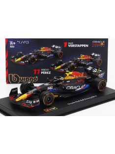   Burago - RED BULL F1  RB19 TEAM ORACLE RED BULL RACING N 11 4th AUSTIN USA GP 2023 SERGIO PEREZ - WITH PILOT AND SHOWCASE MATT BLUE