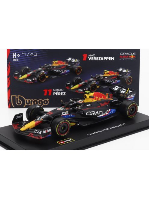 Burago - RED BULL F1  RB19 TEAM ORACLE RED BULL RACING N 11 4th AUSTIN USA GP 2023 SERGIO PEREZ - WITH PILOT AND SHOWCASE MATT BLUE