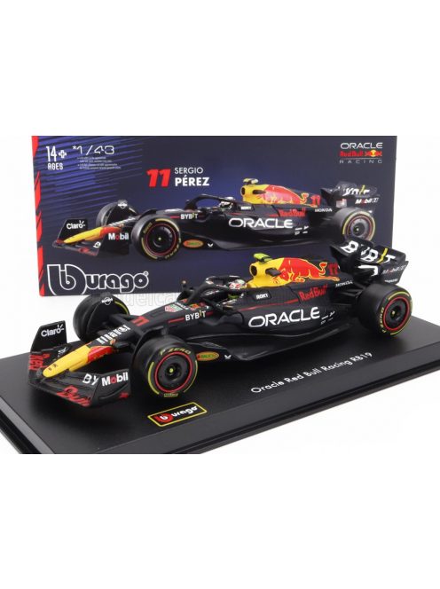 Burago - RED BULL F1  RB19 TEAM ORACLE RED BULL RACING N 11 SEASON 2023 SERGIO PEREZ - CON PILOTA E VETRINA - WITH PILOT AND SHOWCASE MATT BLUE