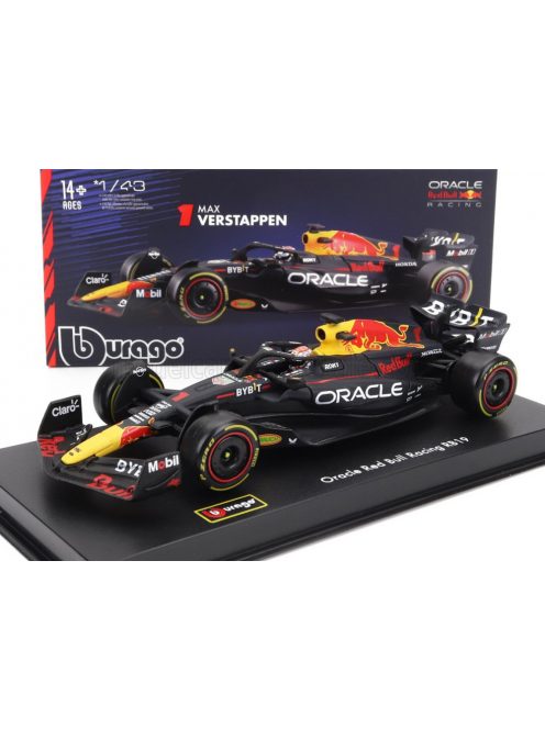 Burago - RED BULL F1  RB19 TEAM ORACLE RED BULL RACING N 1 WORLD CHAMPION SEASON 2023 MAX VERSTAPPEN - CON PILOTA E VETRINA - WITH PILOT AND SHOWCASE MATT BLUE