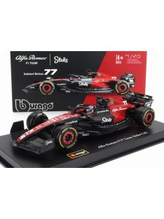   Burago - ALFA ROMEO F1  C43 TEAM STAKE N 77 SEASON 2023 VALTTERI BOTTAS - CON PILOTA E VETRINA - WITH PILOT AND SHOWCASE - EXCLUSIVE CARMODEL BLACK RED