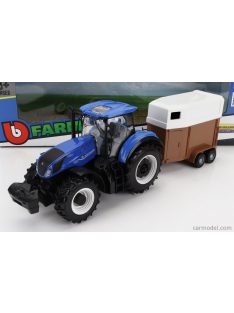   Burago - New Holland T7.315 Tractor Bale Throw Trasporto Fieno 2018 Blue