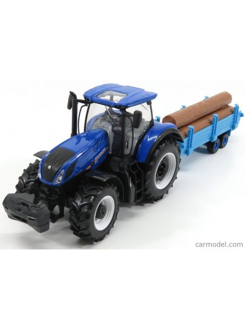 Burago - New Holland T7Hd Tractor With Trailer Trunk Transport - Trasporto Tronchi Blue