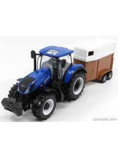   Burago - New Holland T7000 Tractor With Horse Trailer - Trasporto Cavalli Blue Brown White