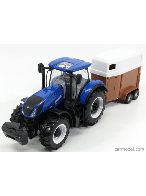 Burago - New Holland T7000 Tractor With Horse Trailer - Trasporto Cavalli Blue Brown White