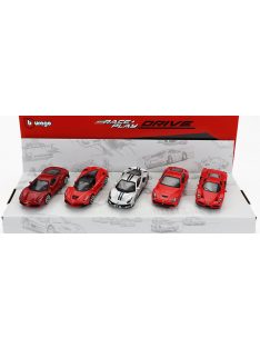   Burago - FERRARI SET 5X 488 GTB - ENZO - 488 PISTA - F-12 BERLINETTA - LAFERRARI RED SILVER