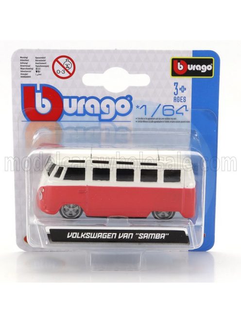 Burago - VOLKSWAGEN T1 SAMBA MINIBUS 1962 CUSTOM 1965 RED CREAM